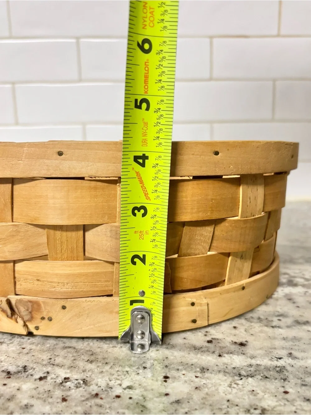 Vintage Round Woven Wood Basket Primitive Farmhouse Decor 10.5”
